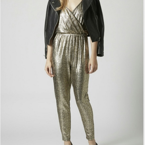 Topshop Pants - Topshop gold black snake print metallic jumpsuit